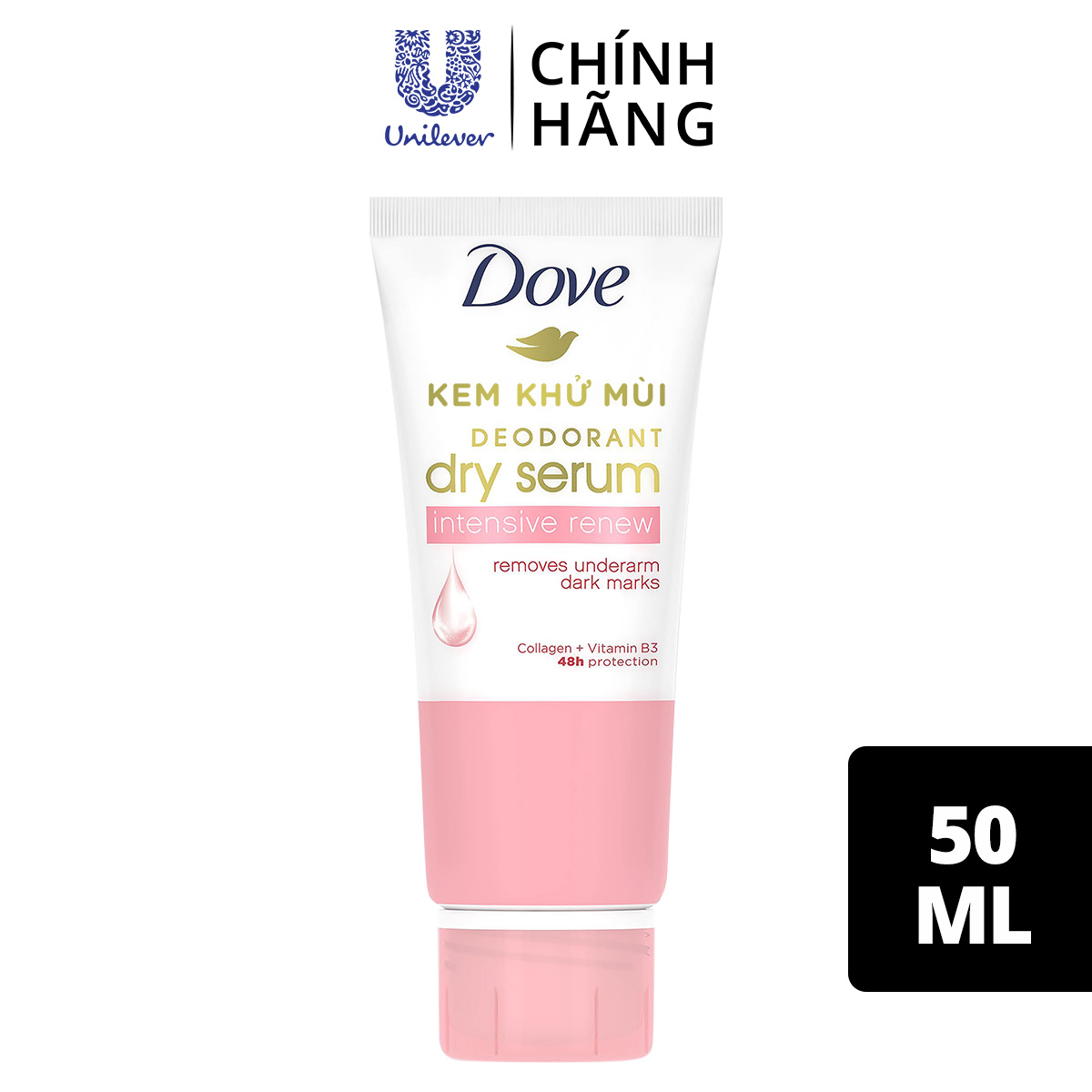 Kem khử mùi Dove tinh chất serum dành cho nữ với Collagen &amp; Vitamin B3 dưỡng da sáng mịn &amp; đều màu, 40ml