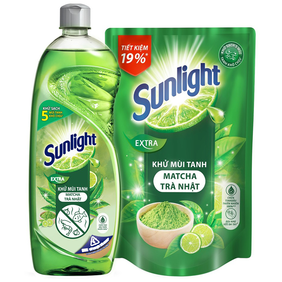 Nước Rửa Chén Sunlight Trà Xanh 750ML combo chai và túi