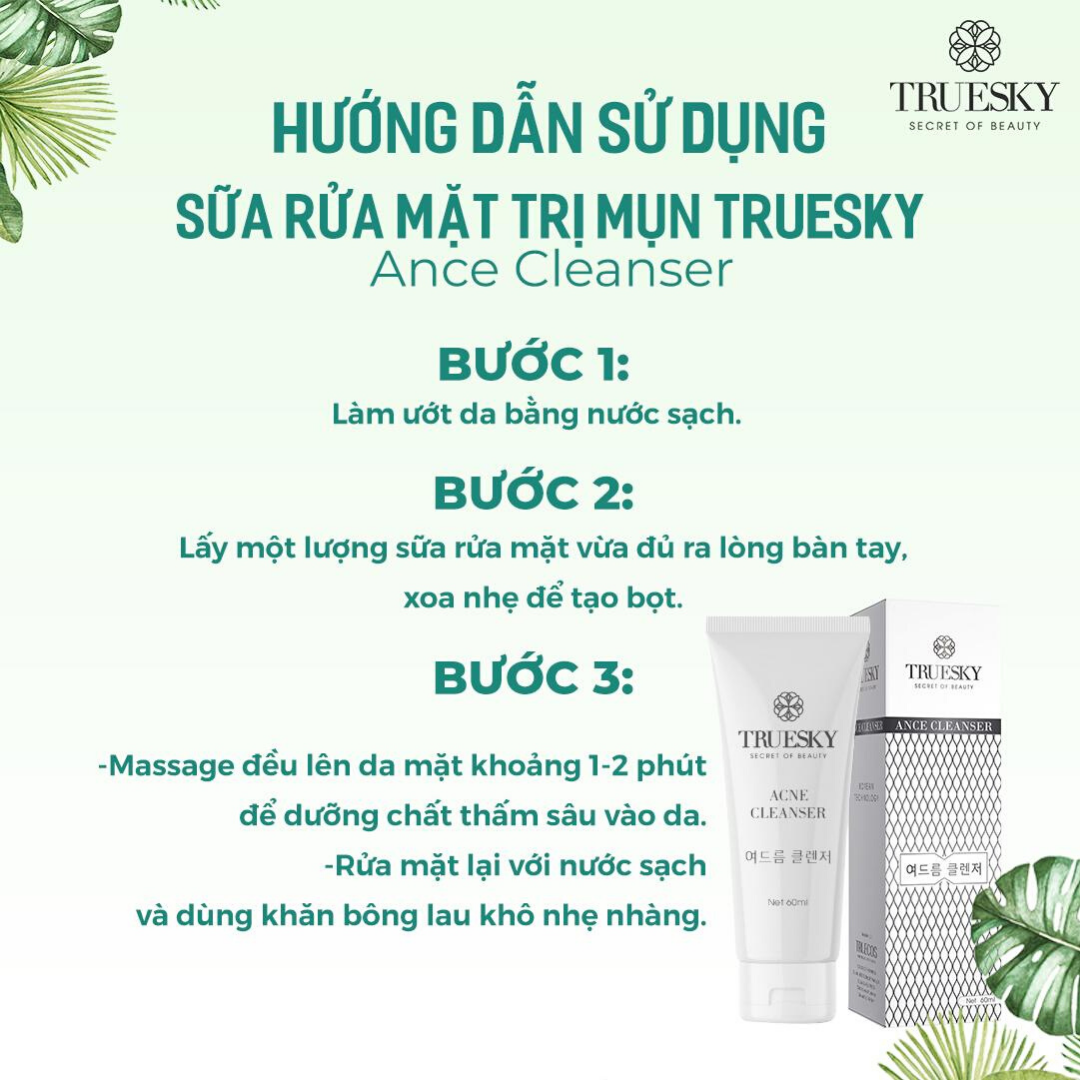 Sữa rửa mặt tạo bọt than hoạt tính Truesky dành cho da mụn 60ml - Ance Cleanser