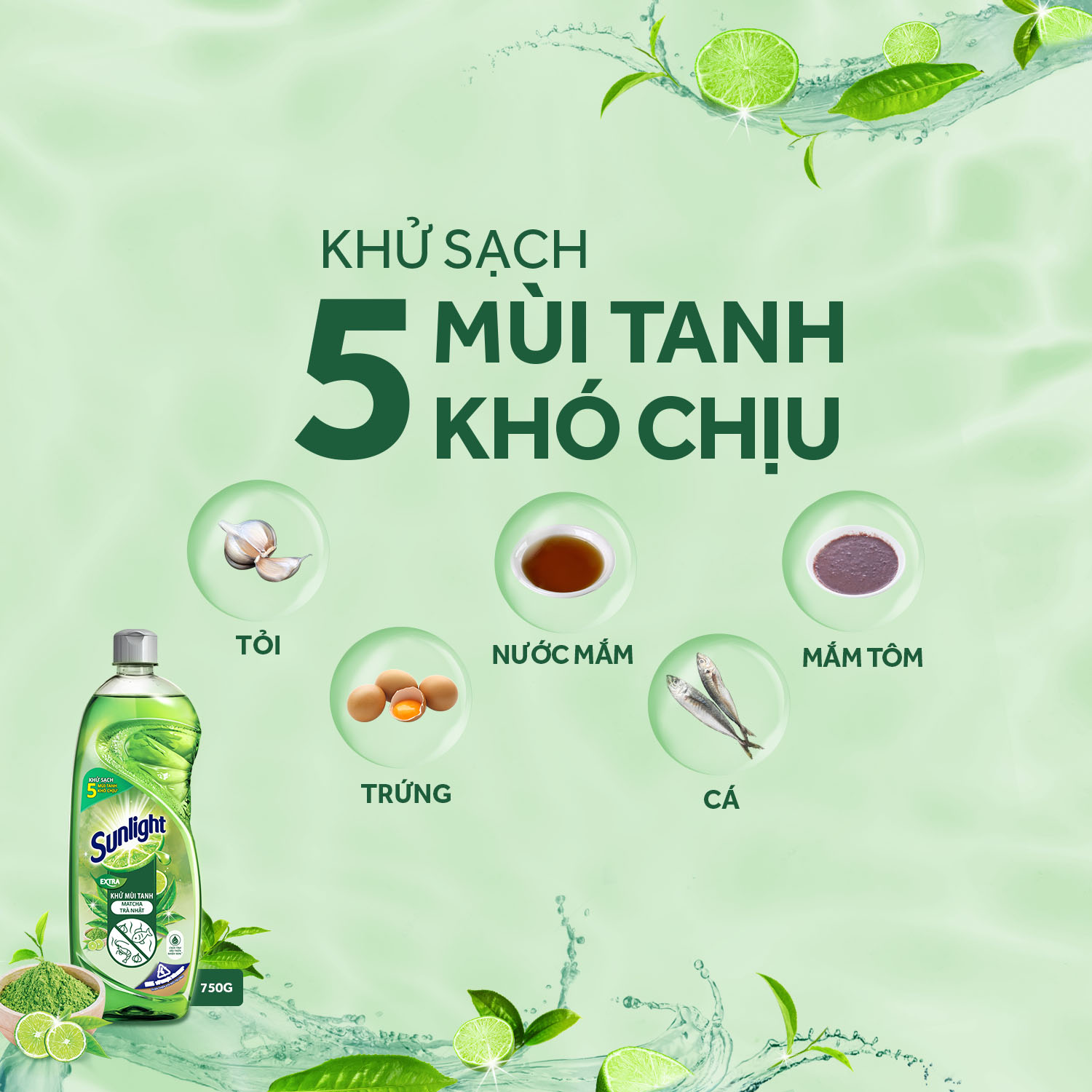 Nước Rửa Chén Sunlight Trà Xanh 750ML combo chai và túi
