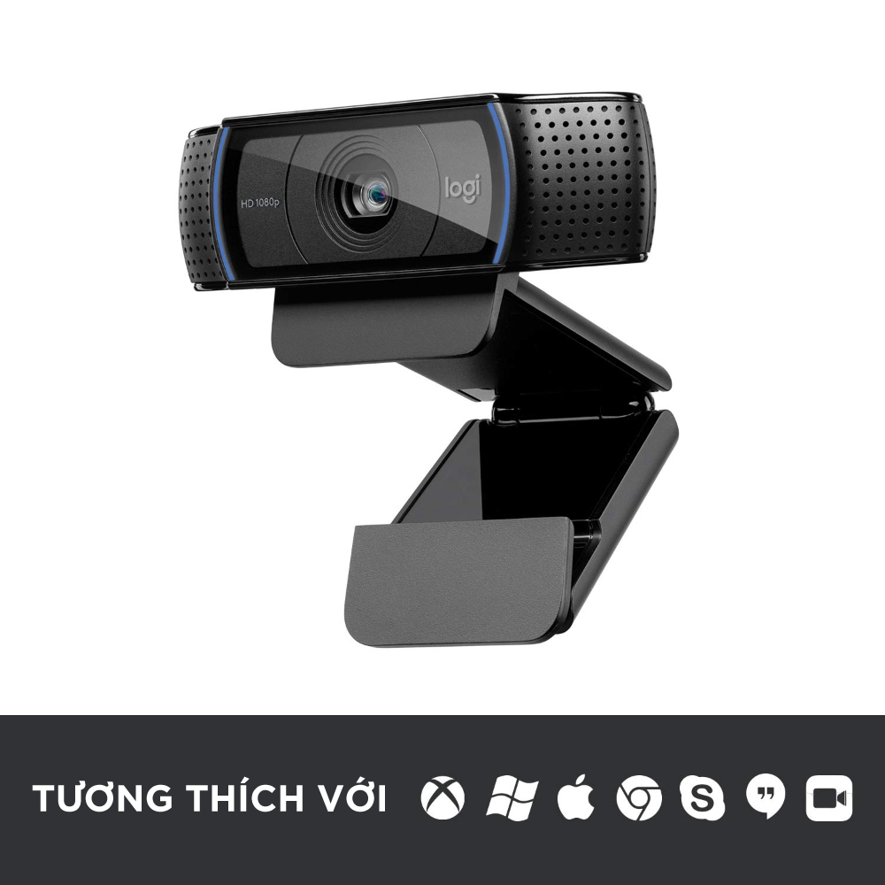 Webcam Logitech C920 Pro Full HD 1080p 30FPS - micro kép to rõ, tự động lấy nét và chỉnh sáng HD, thấu kinh Full HD cao cấp, phù hợp PC/ Laptop/ Mac - Hàng chính hãng