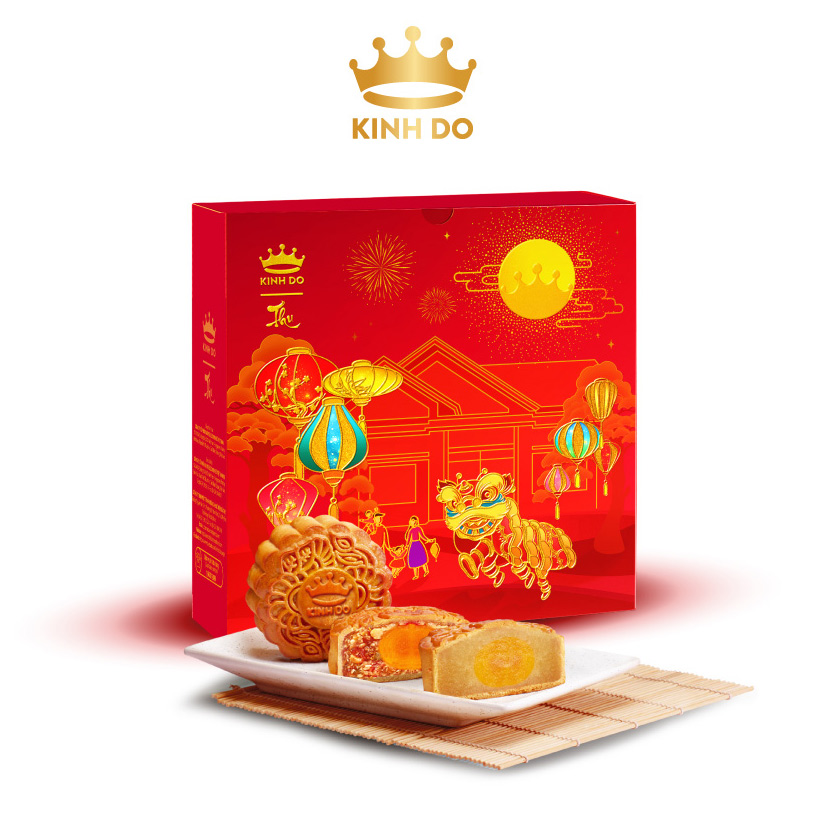 Tặng lồng đèn giấy - Hộp 4 bánh trung thu Kinh Đô &quot;Thưởng Trà Ngắm Trăng&quot; (4 bánh x 210g)