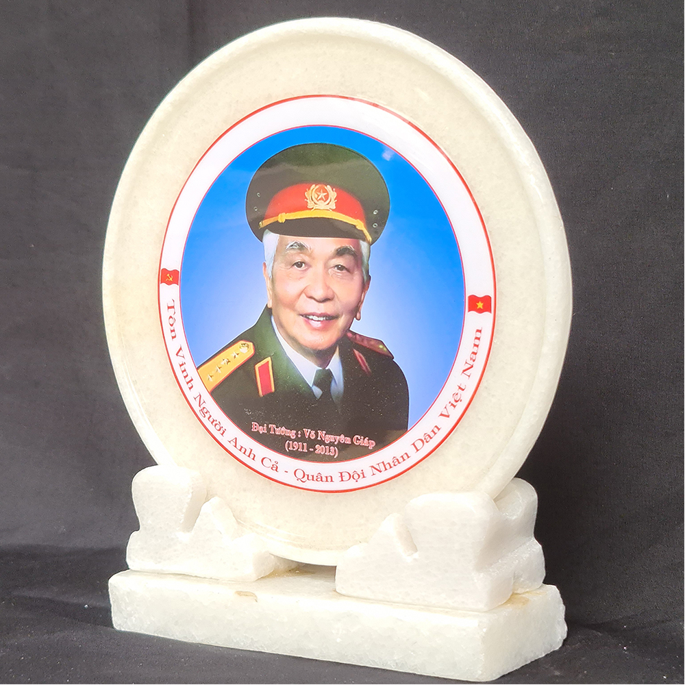Đĩa Đá Trắng In Hình Đại Tướng Võ Nguyên Giáp - Mx