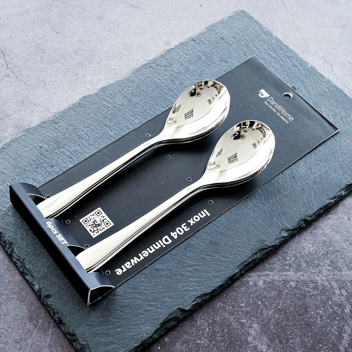 Bộ 6 thìa Inox 304 cán dài kiểu châu Á