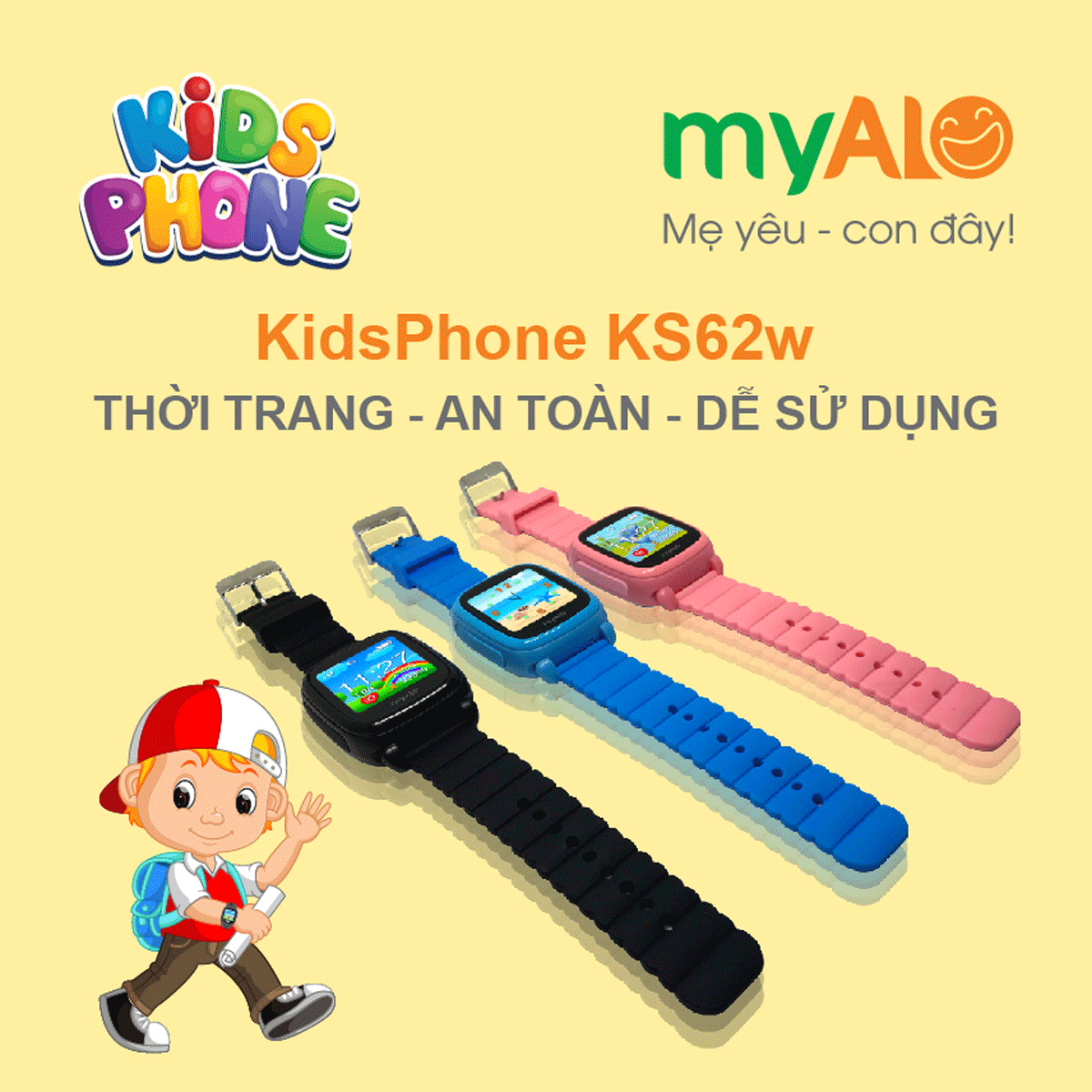 Đồng hồ thông minh trẻ em myAlo KS62w, hàng cao cấp chính hãng với giao diện tiếng Việt, gọi điện và nhắn tin 2 chiều, liên lạc khẩn cấp SOS và định vị chính xác bằng GPS/LBS/Wifi