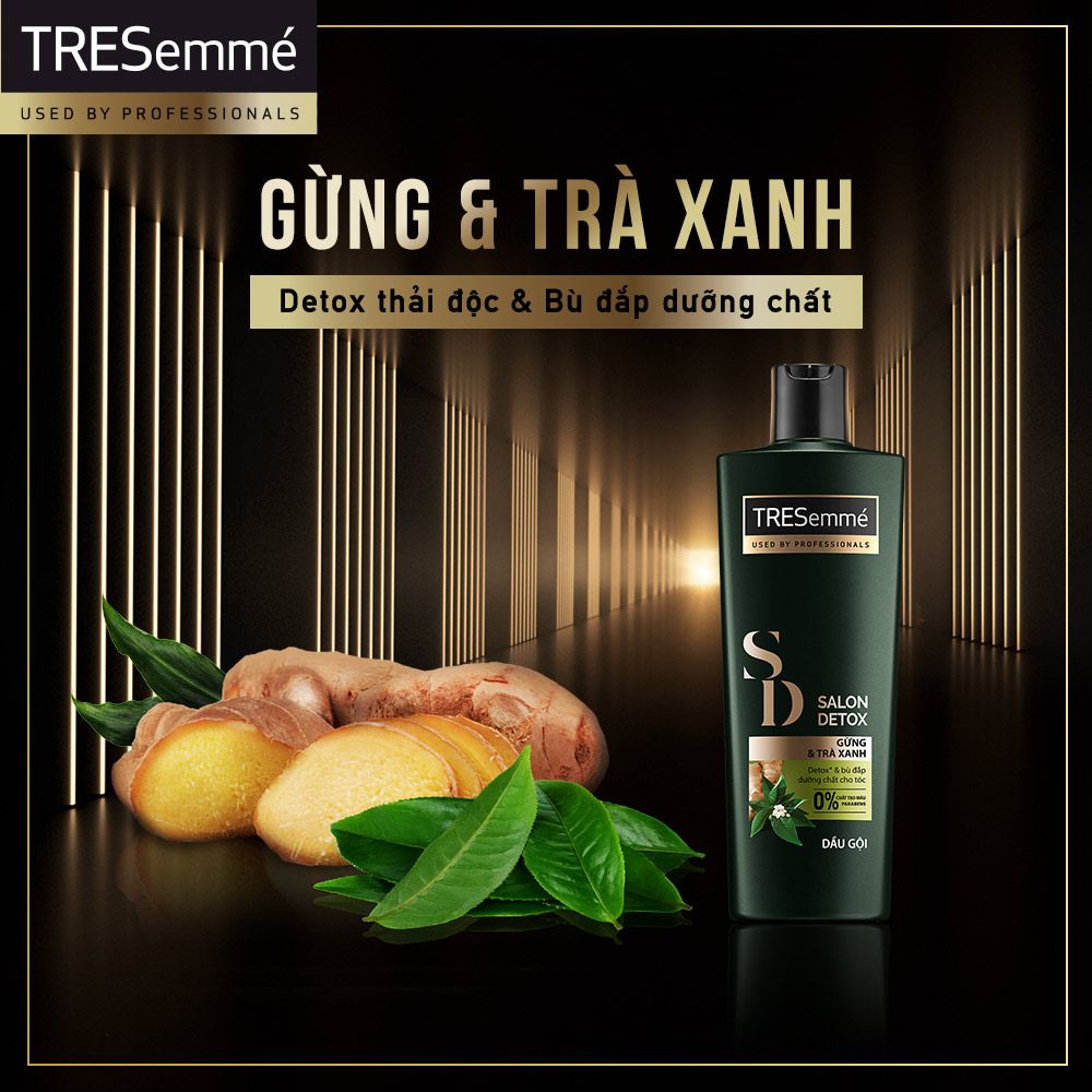 Dầu Gội TRESemmé Salon Detox Cho Tóc Chắc Khỏe Bóng Mượt Với Gừng &amp; Trà Xanh Giúp Detox Tóc Sạch Sâu 340g