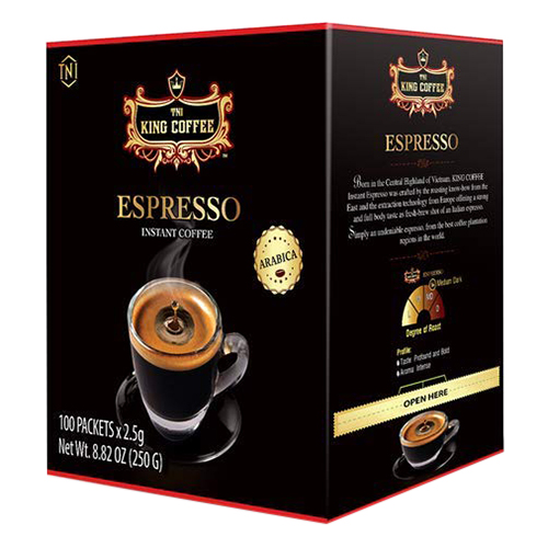 Hình ảnh Cà Phê Đen Hòa Tan Espresso KING COFFEE - Hộp 100 gói x 2.5g