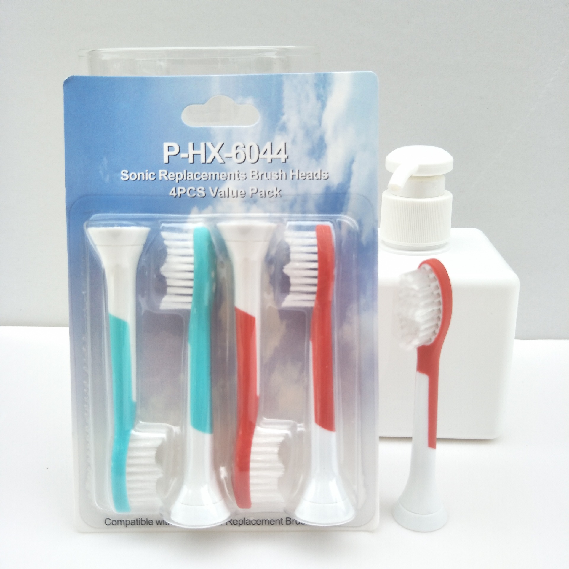 Cho máy Philips Sonicare HX3, HX6, HX7, HX8, HX9, R, FlexCare +, FlexCare, HealthyWhite, HydroClean, EasyClean, DiamondClean, Bộ 4 đầu bàn chải đánh răng điện HX-6044