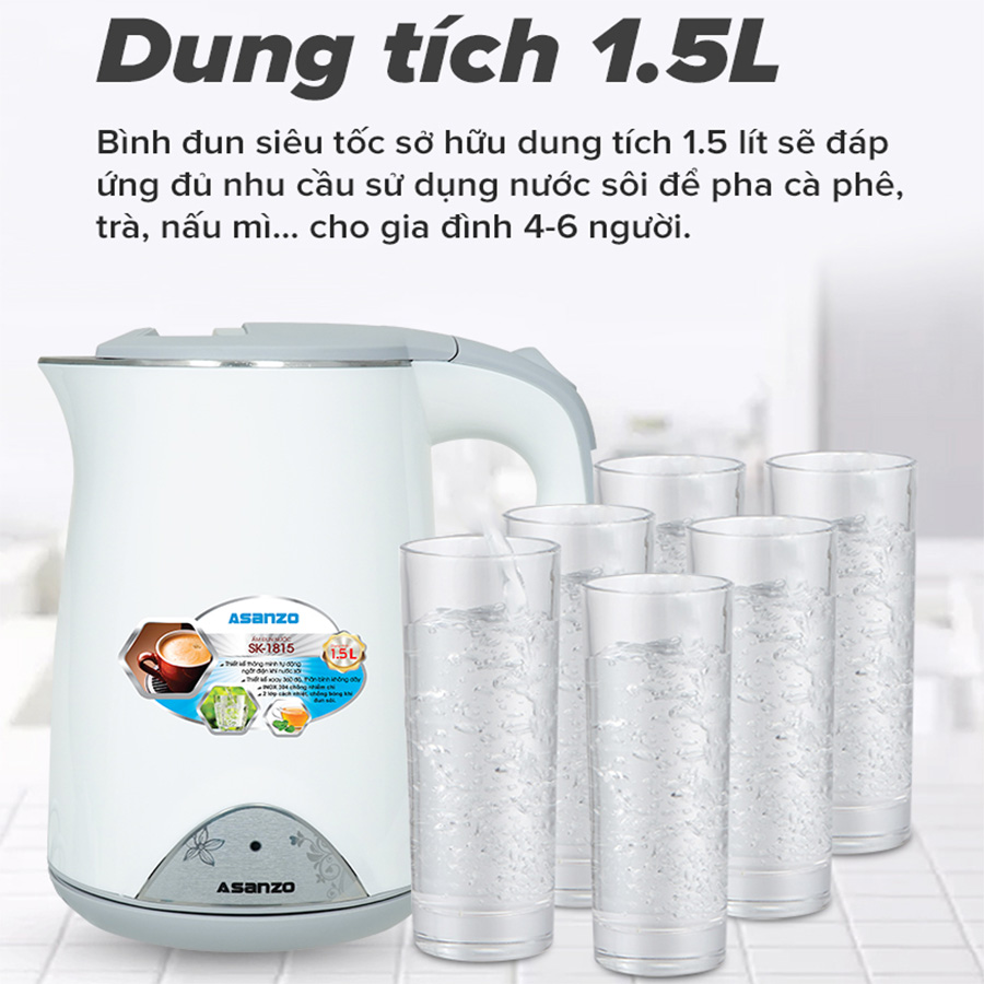 Bình Đun Siêu Tốc Asanzo SK-1815 (1.5L) - Hàng Chính Hãng