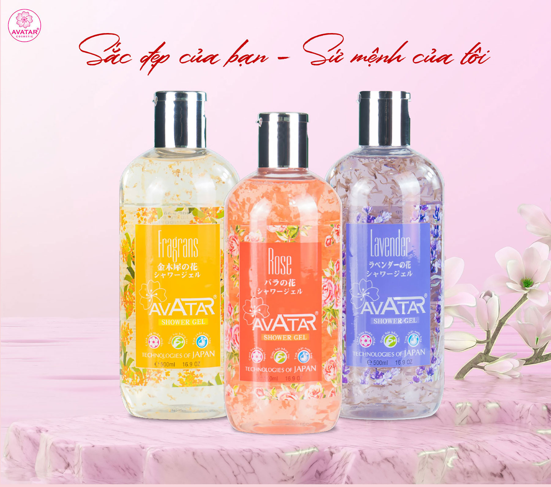 Sữa tắm cao cấp Nhật Avatar Cánh hoa thật LAVENDER- ROSE- FRAGRANS 500ml - Cùng tinh chất thiên nhiên. Dưỡng trắng, mềm mịn, trẻ hóa làn da.Tinh dầu tự nhiên nuôi dưỡng và cấp ẩm tối đa. 100% thành phần tự nhiên, an toàn tuyệt đối tốt tặng kèm bông tắm -