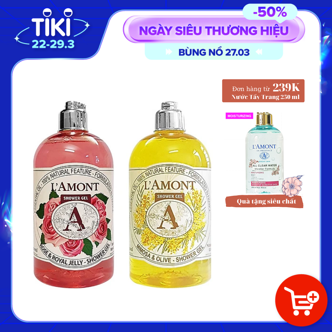 Combo Sữa Tắm L'amont En Provence Rose Shower Gel + Mimosa Shower Gel (Hương hoa Mimosa) 500ml/chai