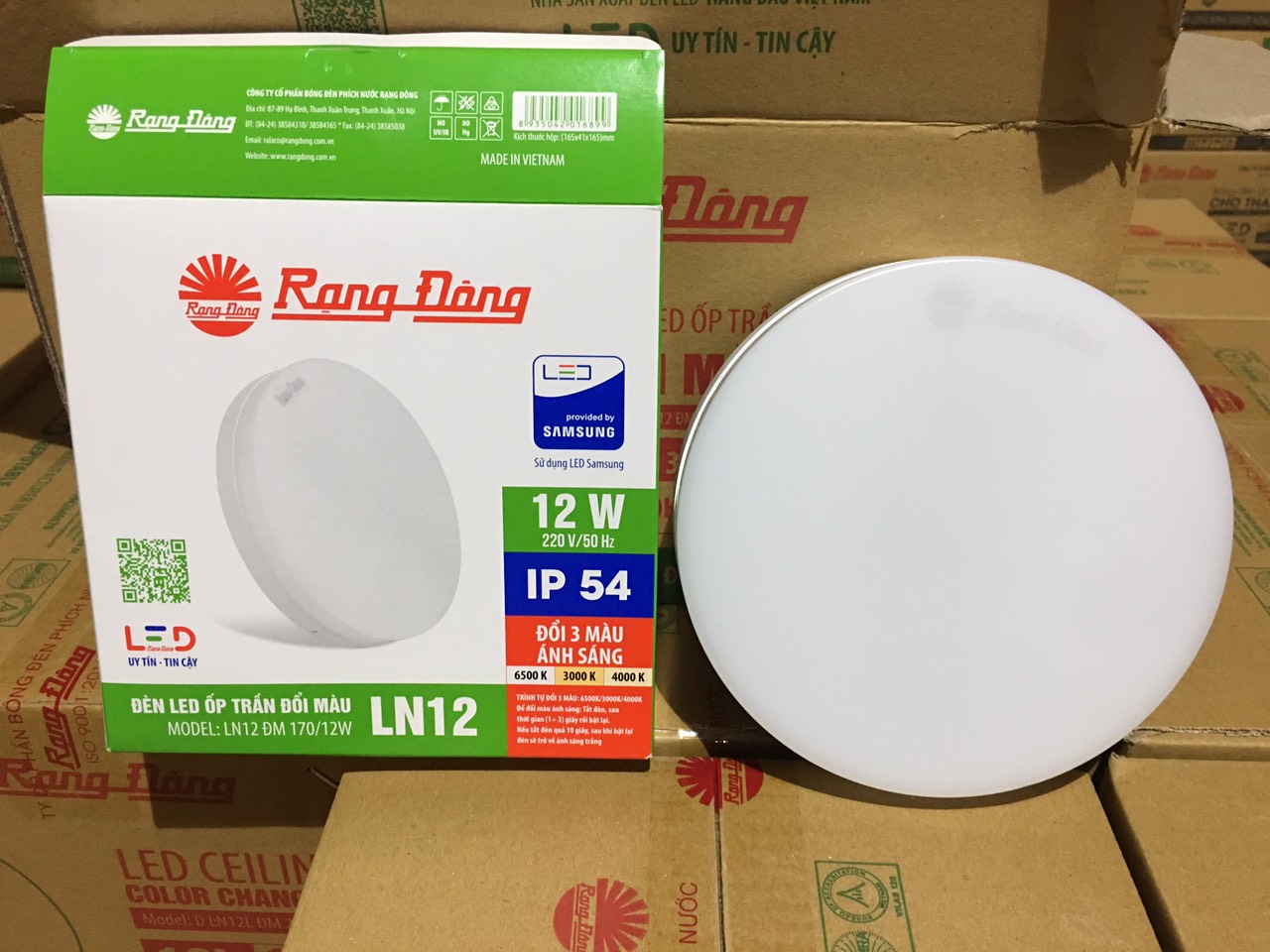 Đèn LED ốp trần đổi3 màu Ánh Sáng Rạng Đông Model: LN12 ĐM 170/12w