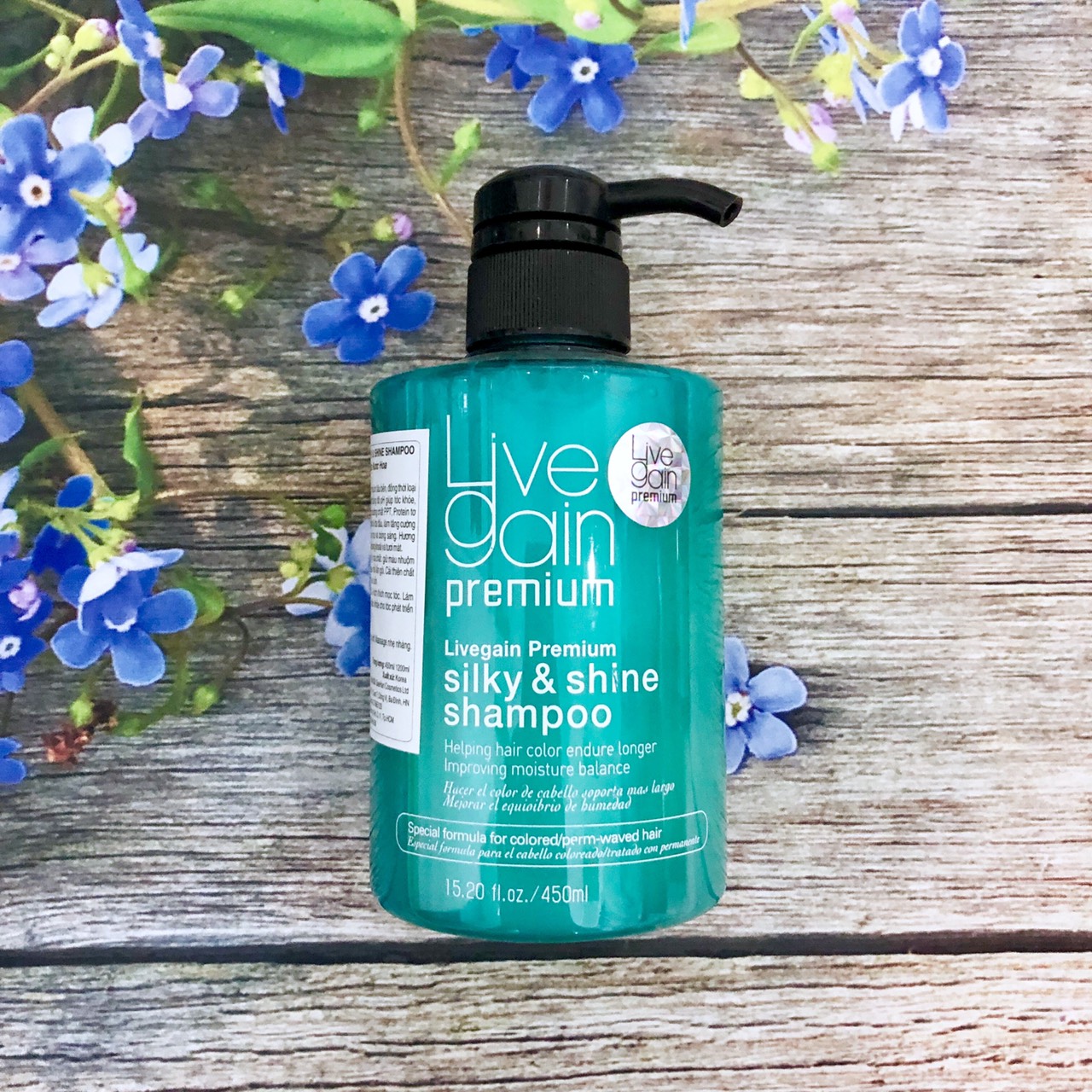 Dầu gội Livegain Premium Silky & Shine shampoo giữ màu suôn mượt nước hoa Hàn Quốc 450ml