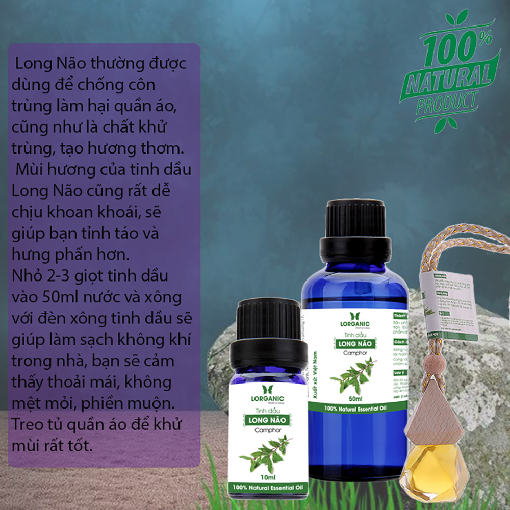 Tinh dầu long não Lorganic Camphor 10ml/ Hương thơm dịu nhẹ/ Tinh dầu thiên nhiên nguyên chất xông phòng, thư giãn tinh thần, đuổi muỗi và côn trùng, khử mùi hiệu quả/ Thích hợp dùng với đèn xông và máy khuếch tán.