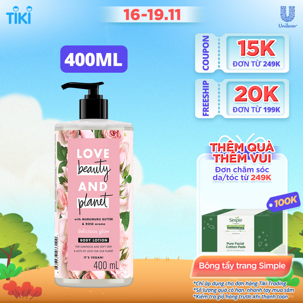 Sữa Dưỡng Thể 400Ml Love Beauty And Planet Làm Sáng Da Delicious Glow Với 100% Tinh Dầu Hoa Hồng Bulgaria