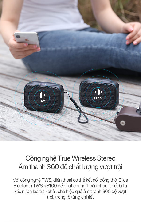 [[ Loa Không Dây Bluetooth 5.0 - Nghe 8h - Phạm Vi 10m ]] - Cho iOS/Apple (iPhone/iPad), Android (Samsung, Sony, Xiaomi, Huawei, Oppo) Màu Đen - RB100 -  Hàng Chính Hãng