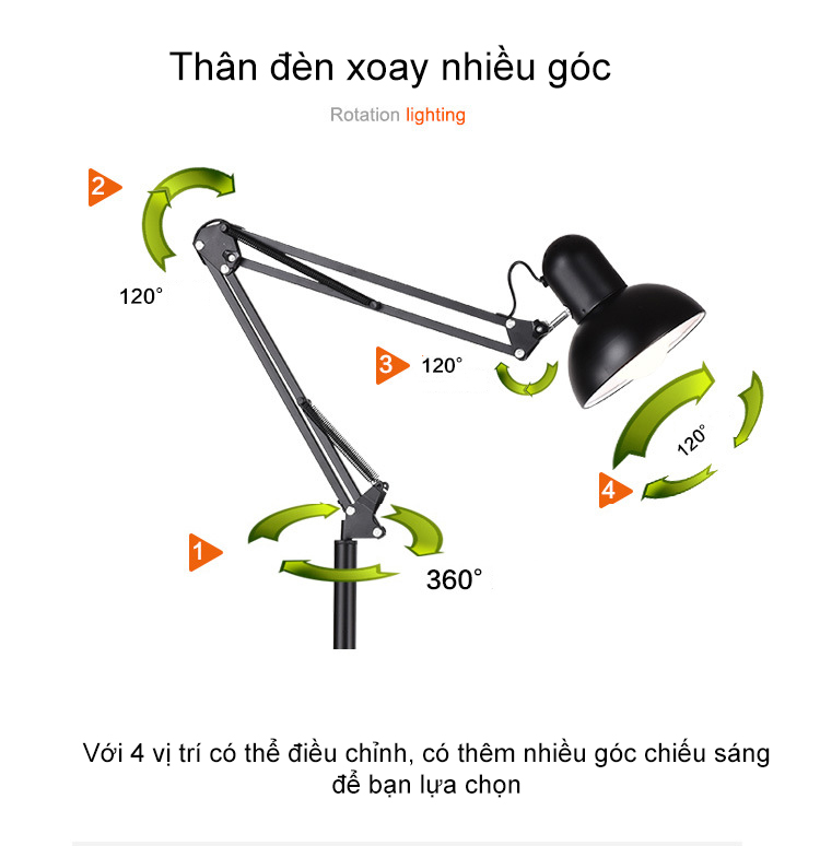 Đèn Cây Đứng Cao Cấp D220 - 2 mét,  Đèn Đọc Sách, Đèn Trang Trí + Tặng Kèm Bóng LED.