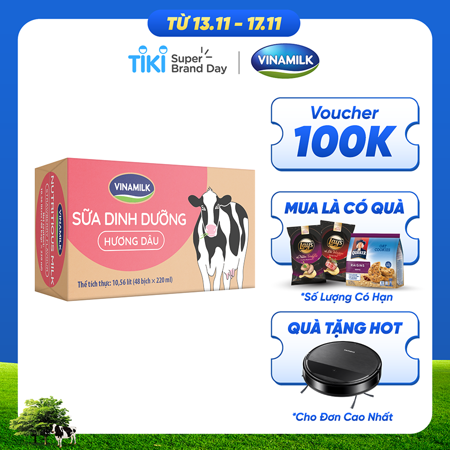 Thùng 48 Bịch Sữa Dinh Dưỡng Vinamilk Hương Dâu  (220ml / Bịch)