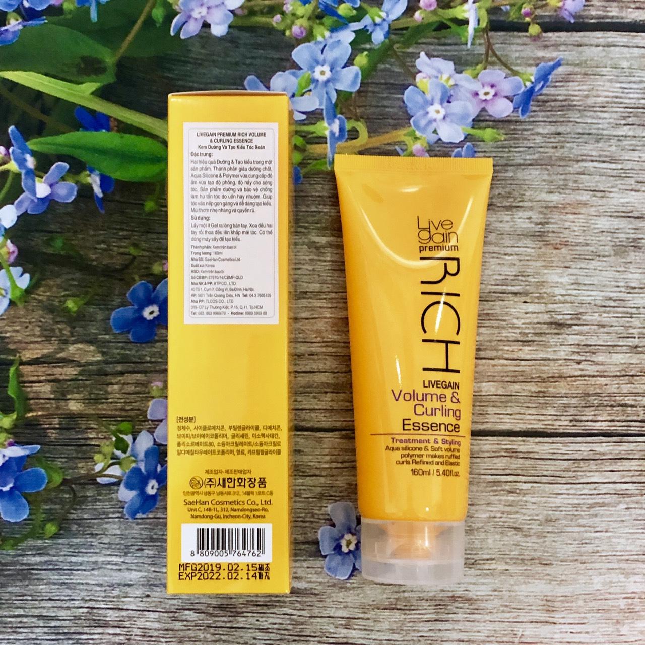 Kem dưỡng tạo kiểu tóc uốn xoăn Livegain Rich Volume & Curling Essence 160ml
