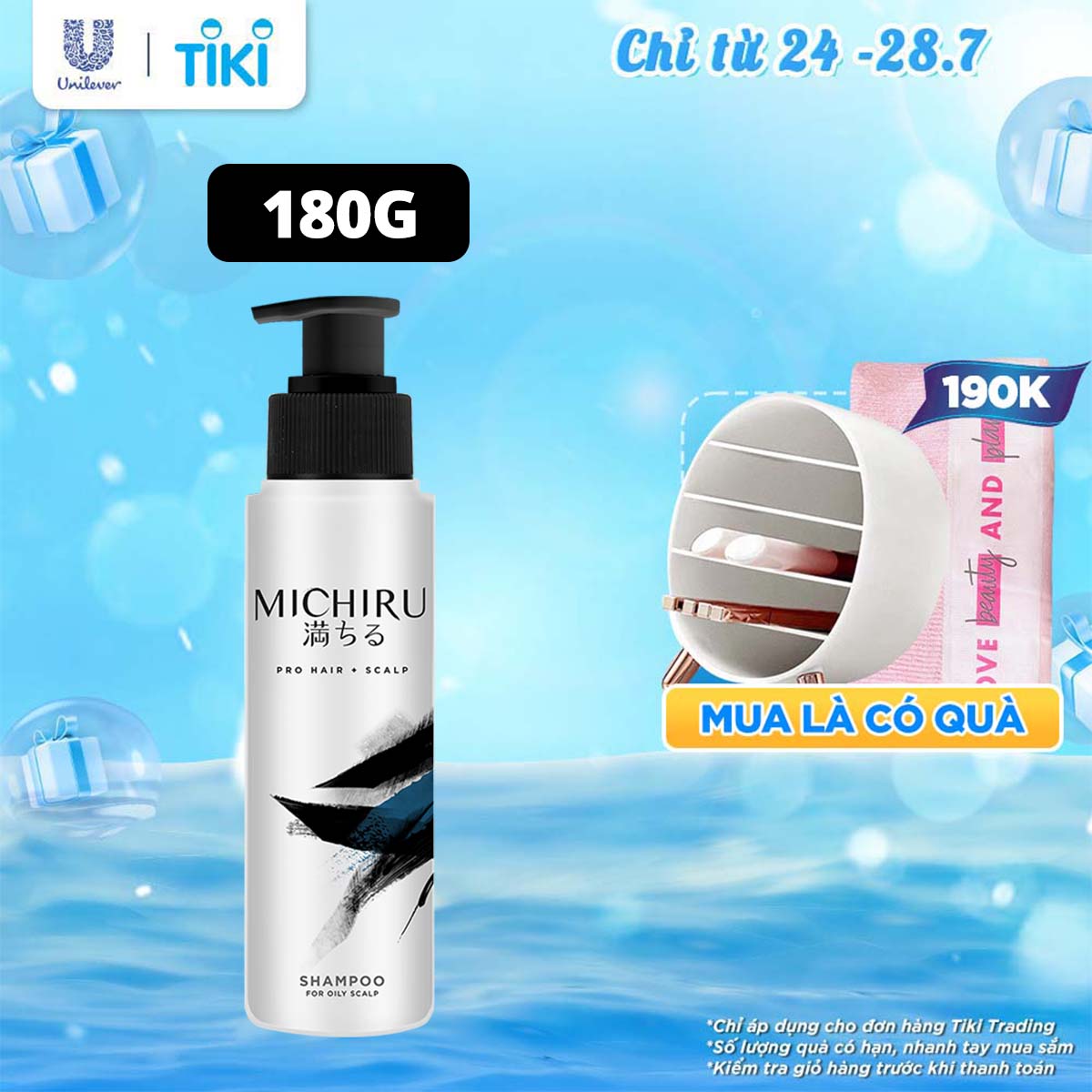 Dầu gội Michiru ngăn rụng tóc cho da đầu dầu, nội địa Nhật, dưỡng chất Fiber Repair Actives 180g