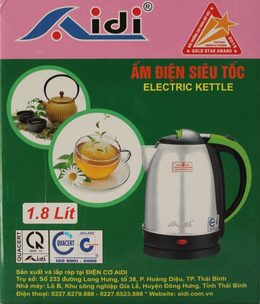 Ấm điện siêu tốc Aidi 304 ST-09 (1.8 lít) - Màu Ngẫu Nhiên - Hàng Chính Hãng