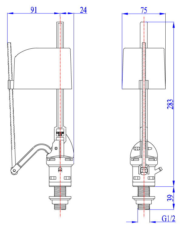 Bộ xả thùng nước (két nước) VS0103  piston tay gạt dùng cho tất cả các bồn cầu 2 khối xả tay gạt (lựa chọn 1 trong 04 tay gạt)