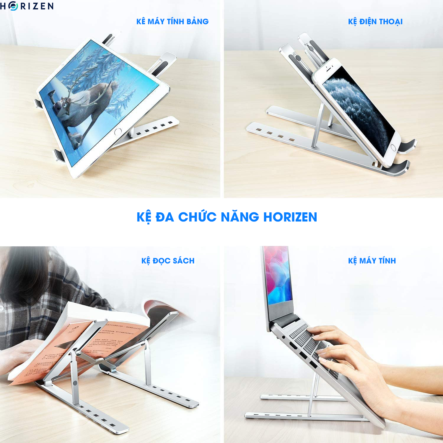 Đế tản nhiệt cho Laptop, Macbook - Giá đỡ, kệ đỡ, phụ kiện cao cấp cho Macbook, Laptop bằng hợp kim nhôm thông minh gấp gọn Horizen N3 - Hàng chính hãng