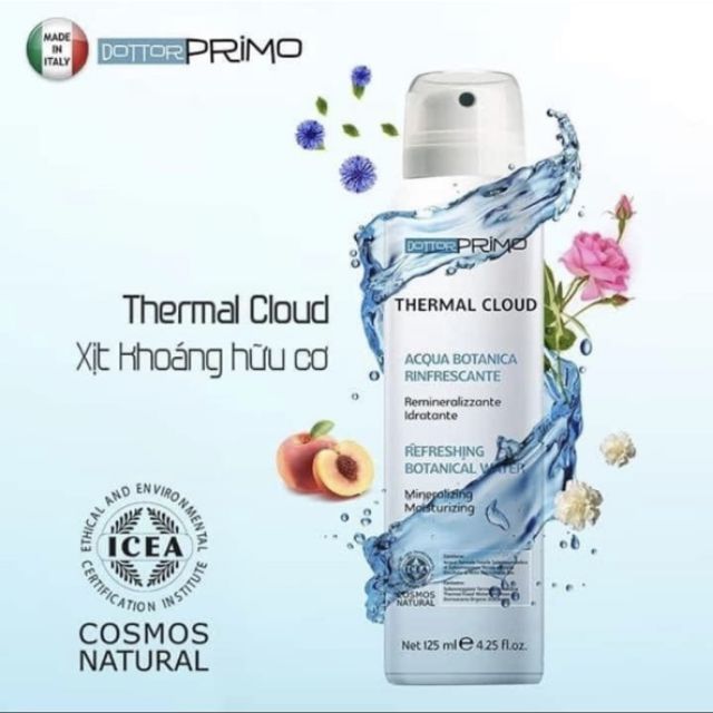 Nước Xịt Khoáng Hữu Cơ Thermal Cloud Đạt Thành Phần Hữu Cơ 99,6% Thích Hợp Cho Mọi Loại Da - Thermal Cloud Chứa Nước Biển Trầm Tích Đặc Biệt Của Vùng Salsomaggiore Từ Vùng Biển Cổ Hơn 20 Triệu Năm Ở Italy