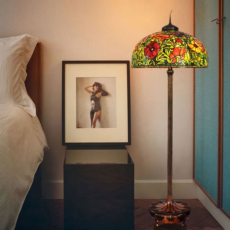 Đèn sàn trang trí Tiffany Poppy Flower chao 66cm - theo phiên bản gốc