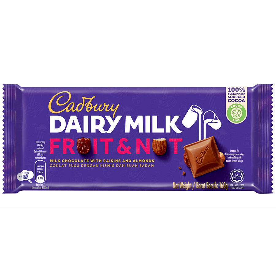 Sôcôla Trái Cây và Hạt Cadbury Dairy Milk 160g