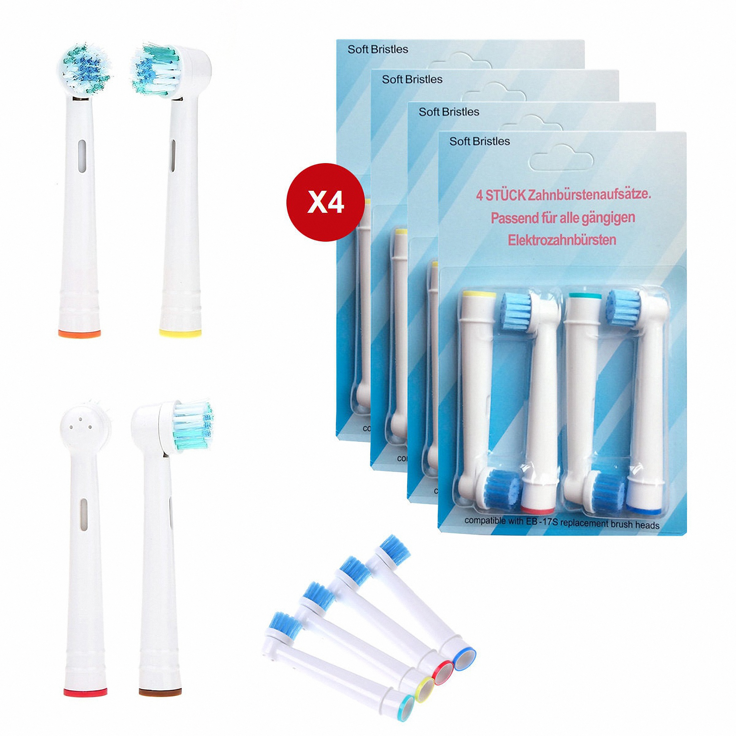 Bộ 4 đầu bàn chải đánh răng điện - cho máy Braun Oral B, EB-17S – Cho Răng bị vôi hóa – Tác động kép - Xuất xứ: Đức