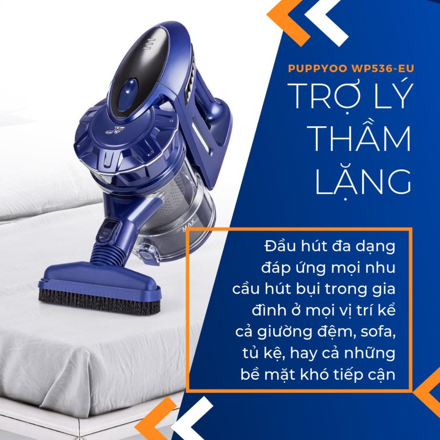 Máy Hút Bụi Cầm Tay PUPPYOO WP536 Không Dây Gia Đình Thông Minh Màu Xanh Blue Loại Mini Đa Năng Lắp Pin Sạc Rời Lực Hút Mạnh 14000PA Cao Cấp Tiện Lợi May Hut Bui Cầu Thang Sàn Chung Cư Ô Tô Nệm Xe Hơi May Hut Bụi Sàn Gỗ Sofa Giường Đệm - Hàng Chính Hãng