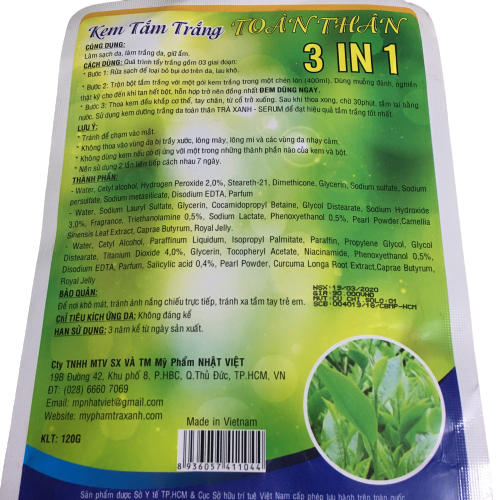 Kem và bột tắm trắng toàn thân - Nhật Việt Trà Xanh - 3 IN 1 (120g)