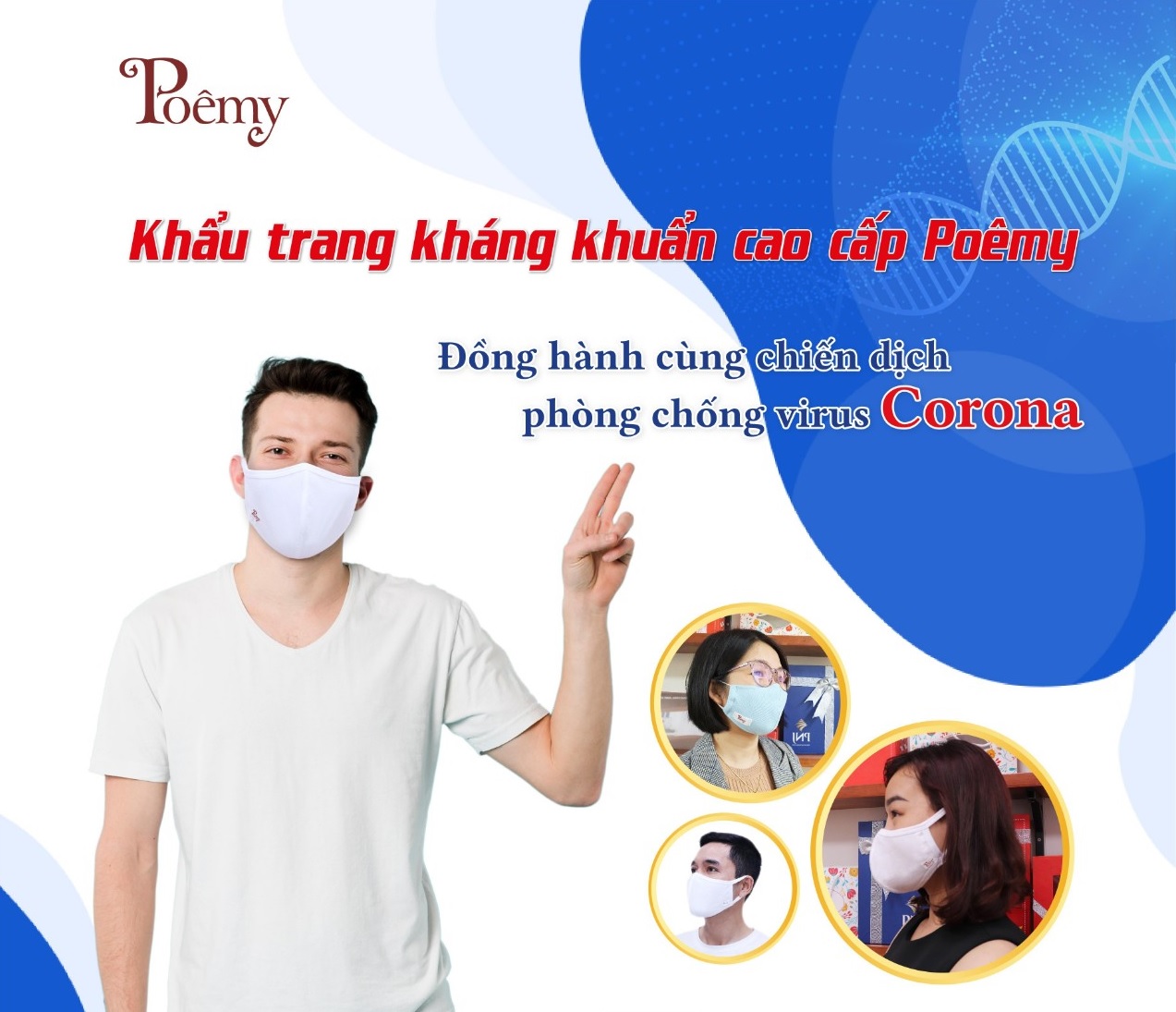 Combo 5 Khẩu trang vải 2 lớp kháng khuẩn Poêmy