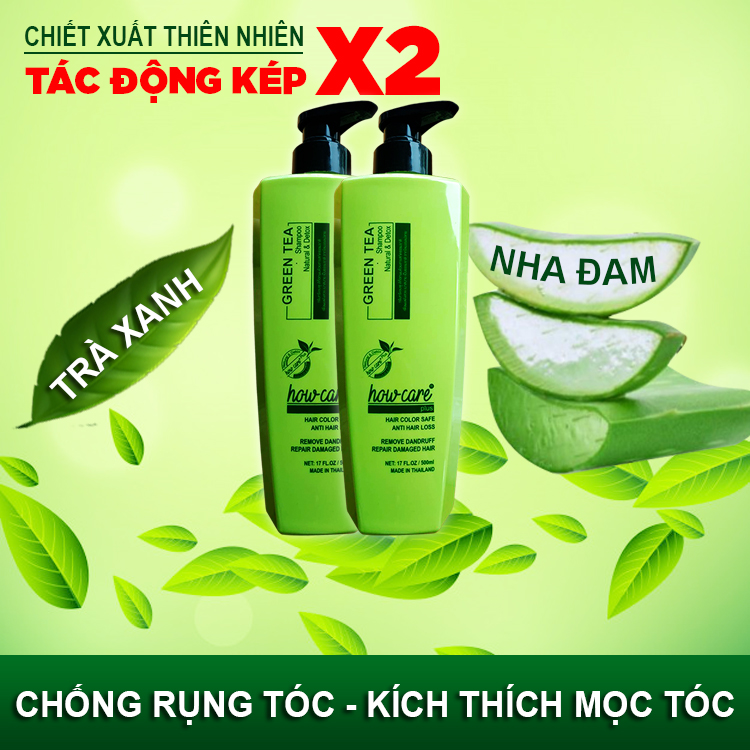 Dầu gội Kích Thích Mọc Tóc - Sạch Gàu Hết Ngứa - Phục Hồi Tóc Hư Tổn Nặng - Giữ Màu Tóc Nhuộm - Trà Xanh Howcare Thái Lan 500ml