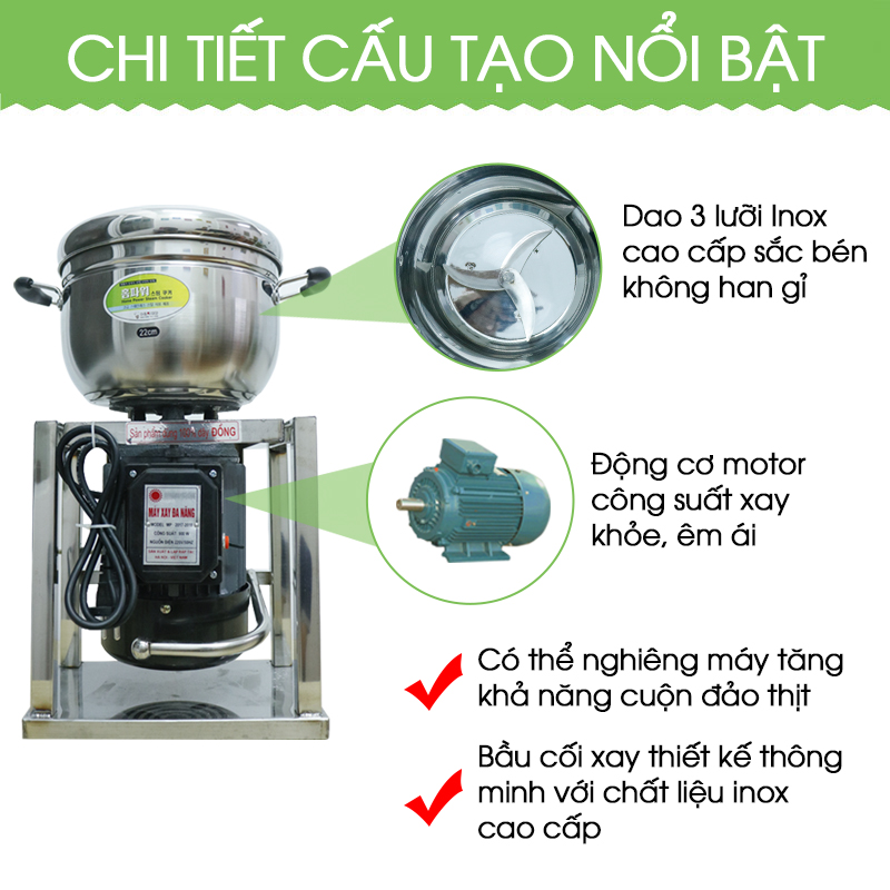 Máy Xay Giò Chả Mini 1 Kg/ Mẻ, Inox 201, Công suất 900W, Chân vuông