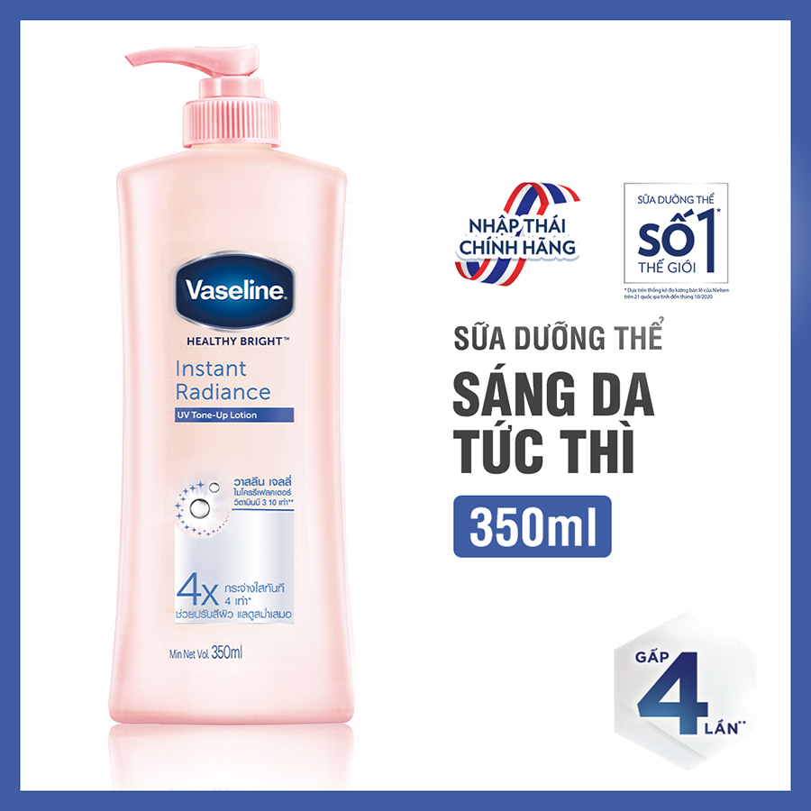 Sữa Dưỡng Thể 350Ml Vaseline Dưỡng Ẩm Sáng Da Instant Radiance Vi Chất Phản Quang Giúp Da Sáng Tức Thì Gấp 4 Lần