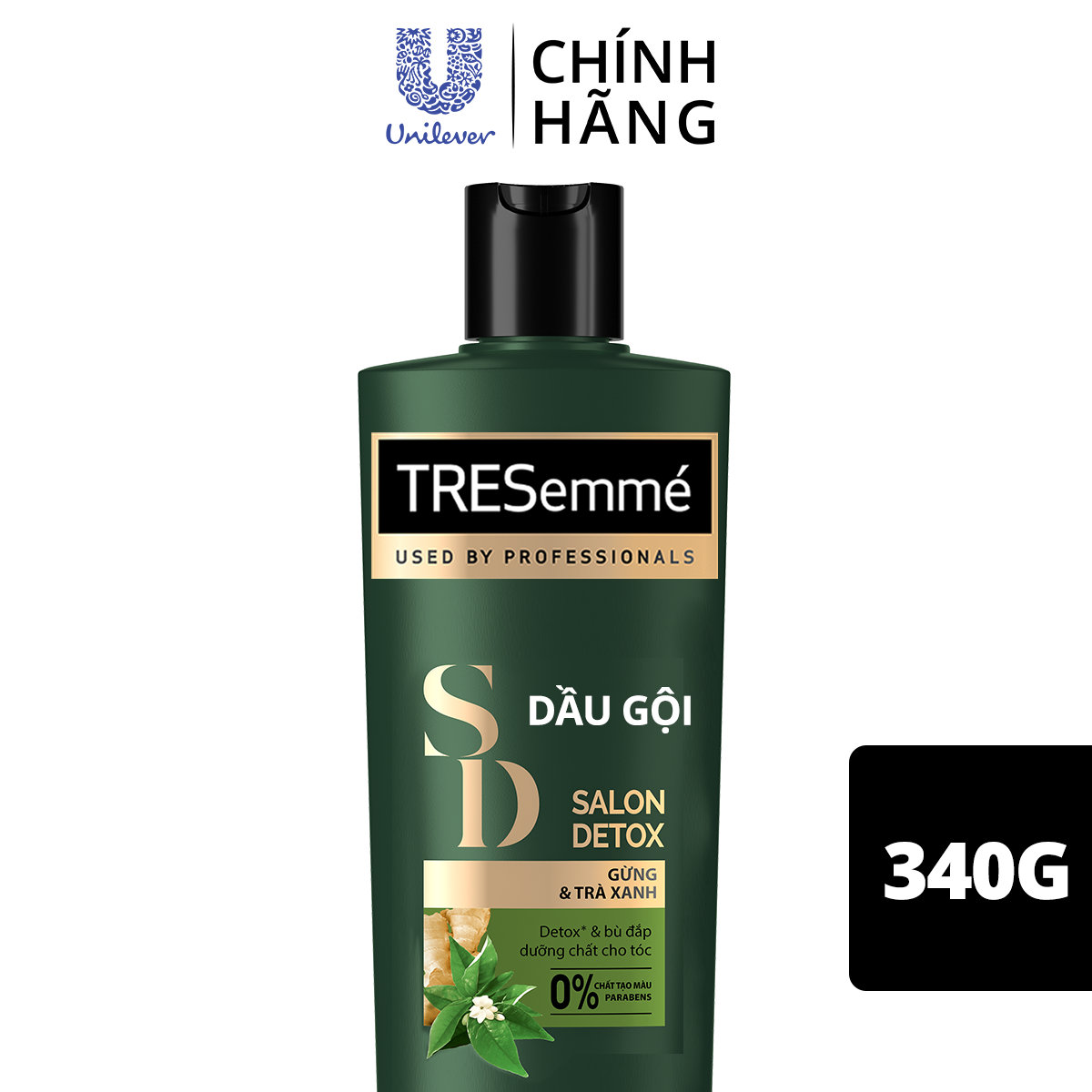 Dầu Gội TRESemmé Salon Detox Cho Tóc Chắc Khỏe Bóng Mượt Với Gừng &amp; Trà Xanh Giúp Detox Tóc Sạch Sâu 340g