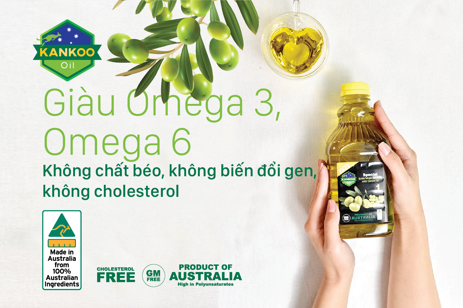 2 chai dầu Oliu hạt cải Kankoo loại 1 lít - Dầu ăn nhập khẩu Úc cực tốt cho sức khỏe - nấu gì cũng ngon