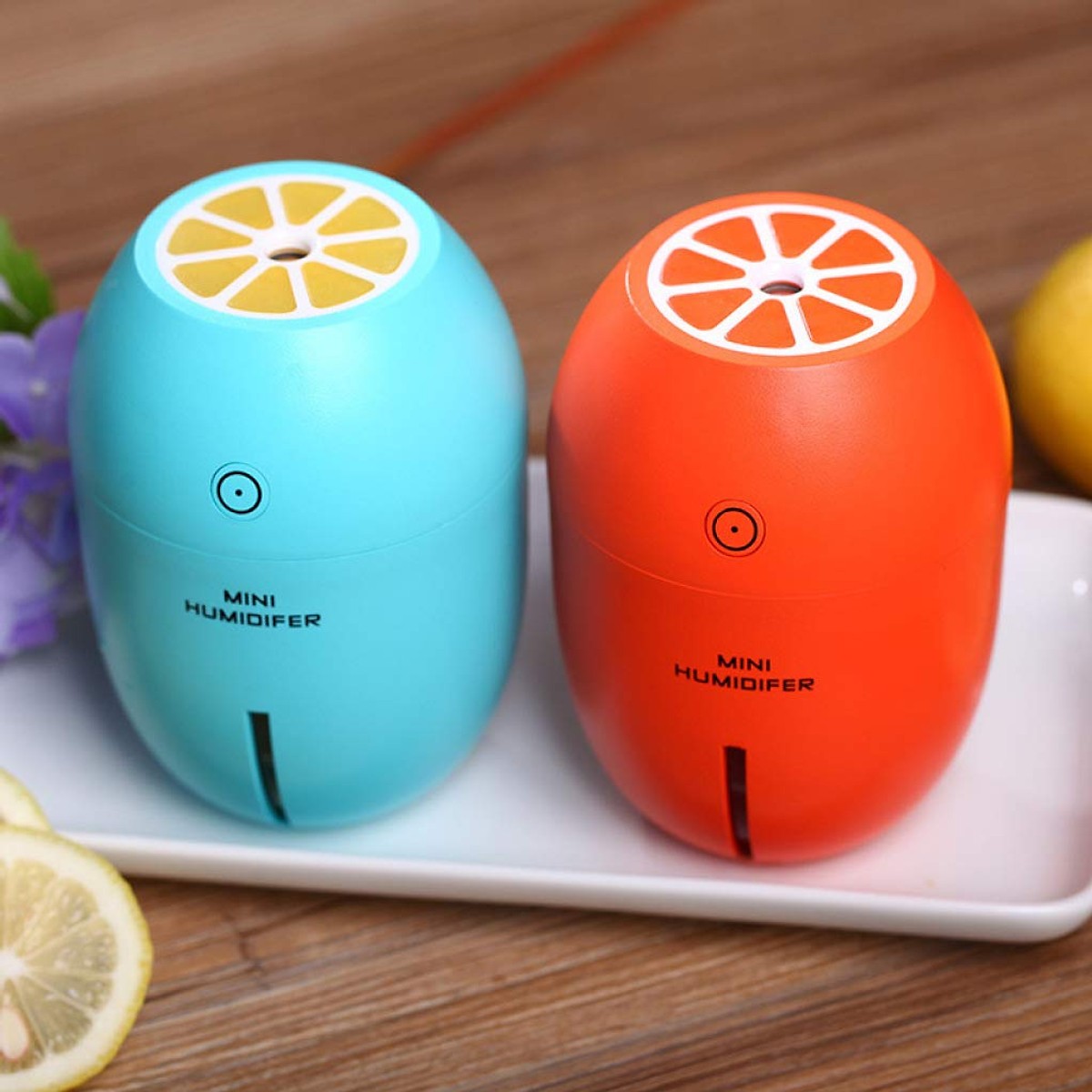 Máy phun sương tạo ẩm mini Humidifier hình trái chanh kiêm đèn ngủ - Màu xanh dương