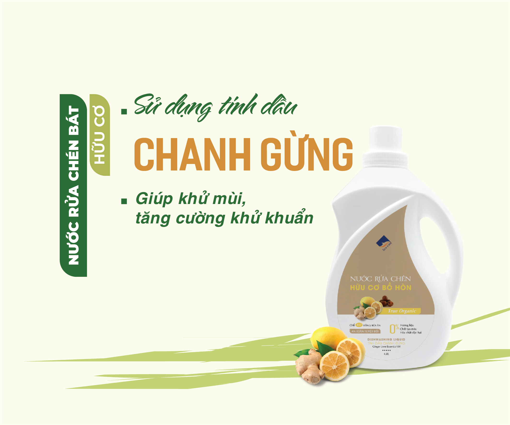 Nước Rửa Chén Hữu Cơ Bồ Hòn Và Tinh Dầu Chanh Gừng 500ml Bảo Vệ Da Tay, An Toàn Cho Bé