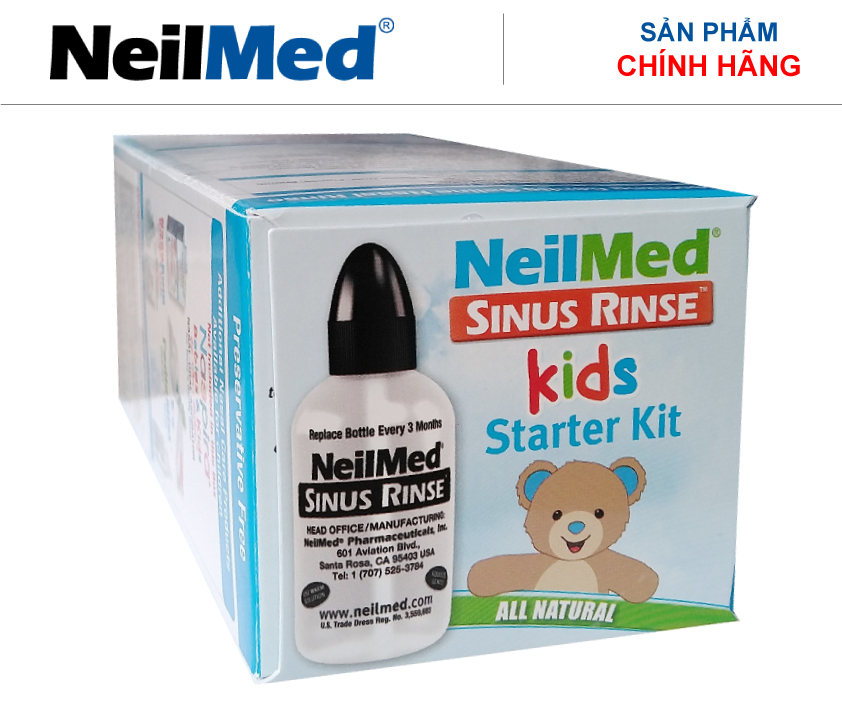 Bình (Bộ Dụng Cụ) Xịt Rữa Mũi Xoang Cho Bé Neilmed Sinus Rinse Paediatric Starter Kit (1 bình + 30 gói hỗn hợp muối rửa)