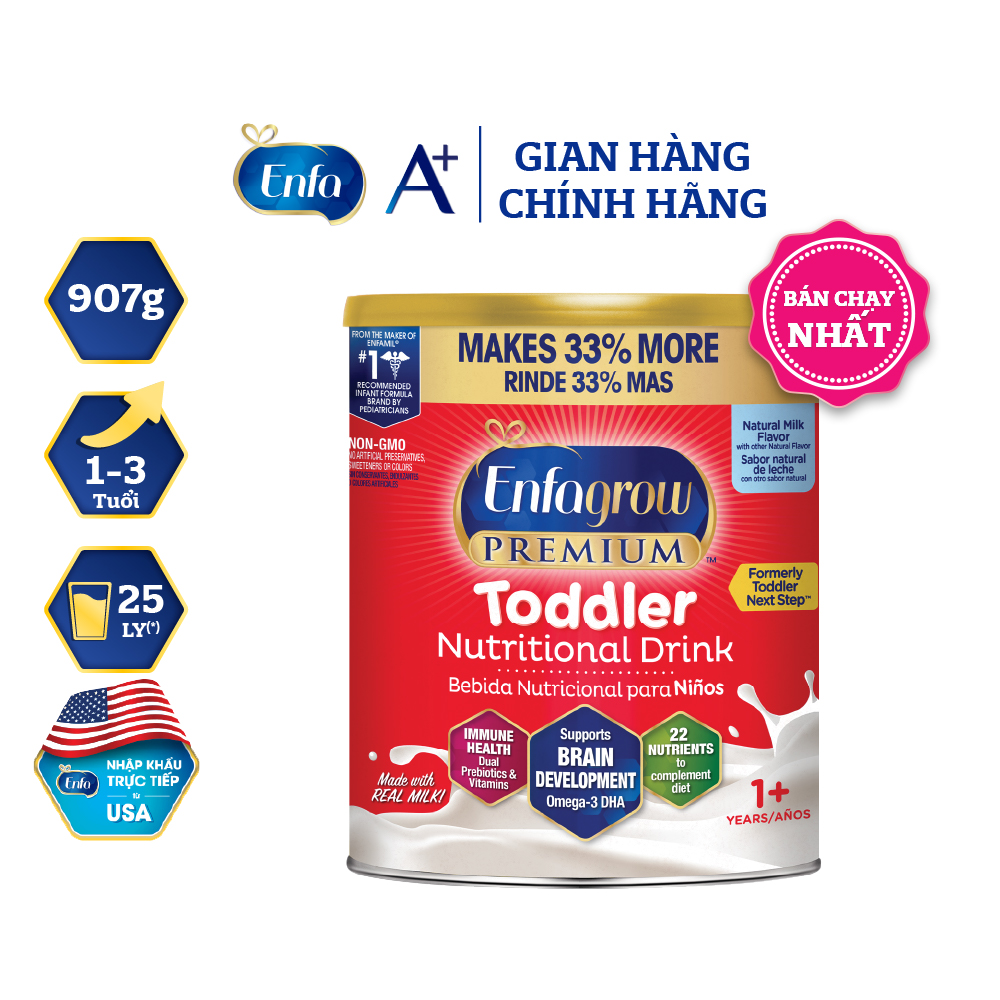 Sữa Bột Enfagrow Premium Toddler Hương Sữa Tự Nhiên cho trẻ 1-3 tuổi (907g)