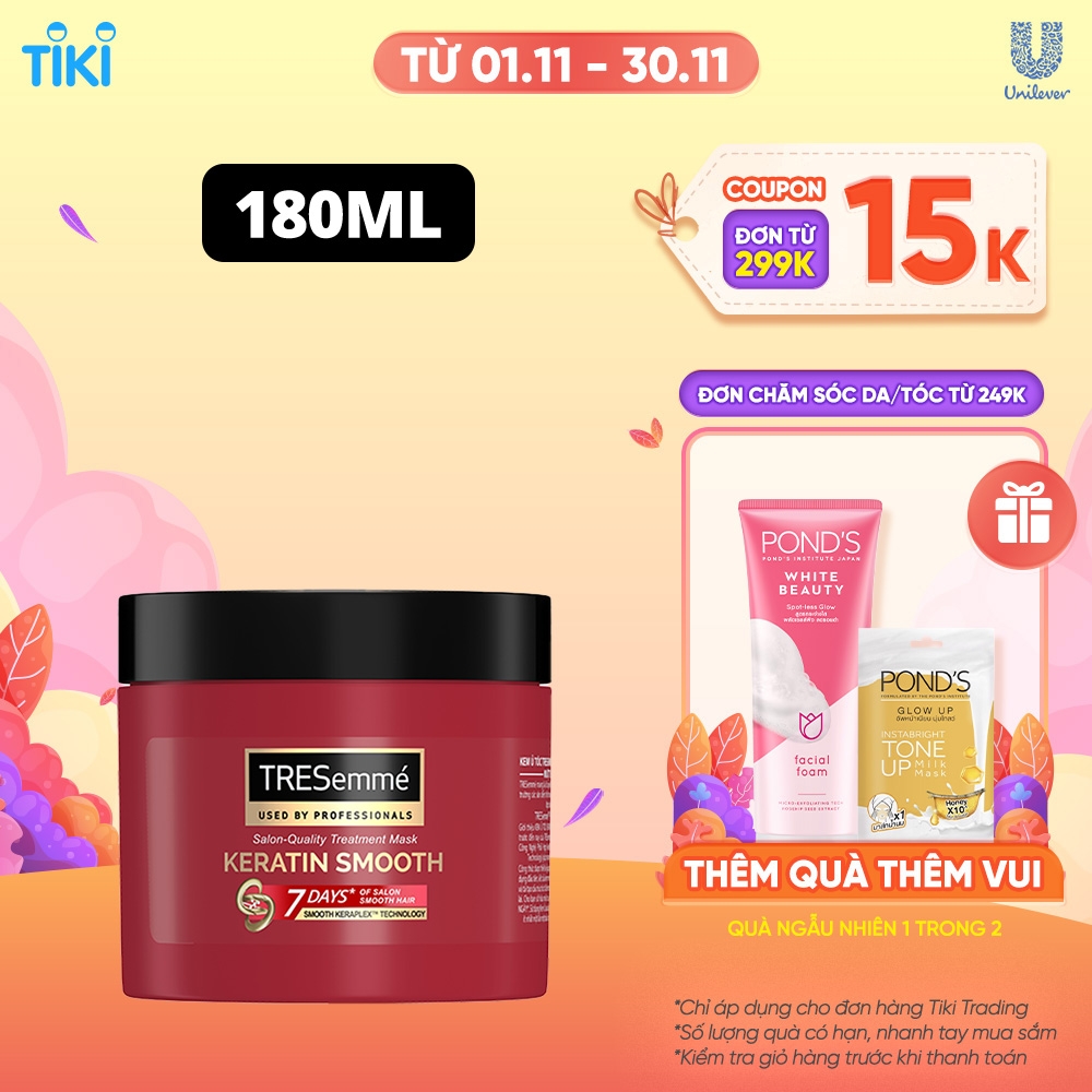 Kem Ủ Tóc TRESEMME Keratin Smooth Cho tóc khô xơ rối Tinh Dầu Argan &amp; Keratin Dưỡng Tóc Vào Nếp Suôn Mượt 180ml