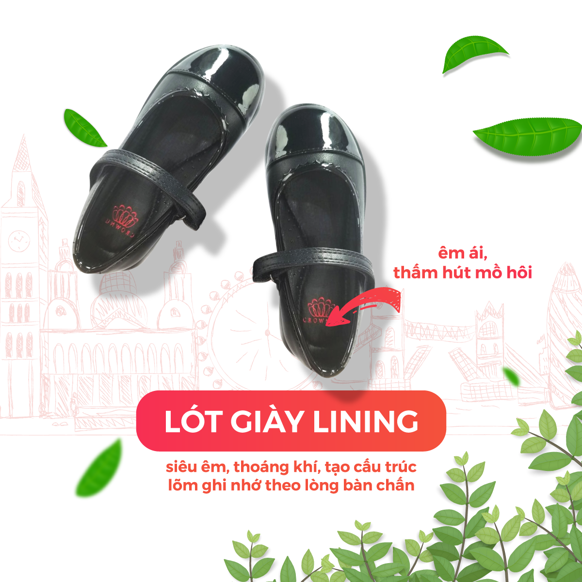 Giày Búp Bê  Đi Học Cho Bé Gái Crown Space UK Cao Cấp CRUK3030 Nhẹ Êm Thoáng Mát Size 28-36/4-14 Tuổi