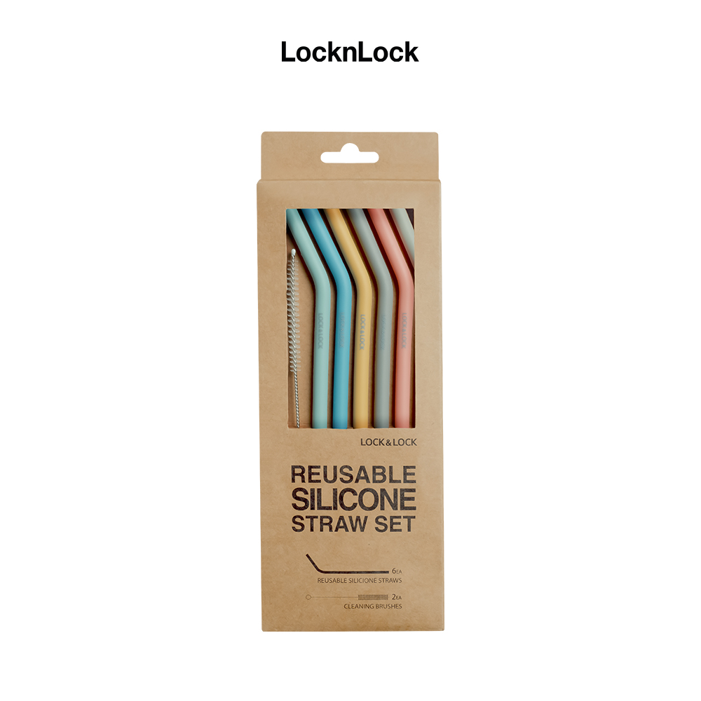 Bộ 6 Ống Hút Silicone Có Thể Tái Sử Dụng Kèm 2 Cọ Rửa Lock&Lock TLL080