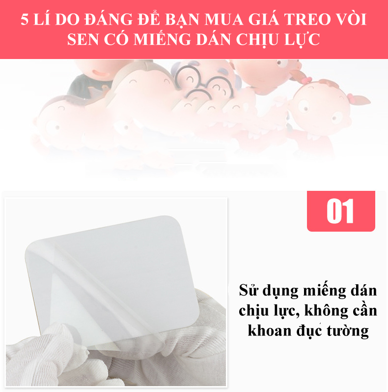 Giá Đỡ Treo Vòi Hoa Sen Dán Tường Không Khoan Đục Điều Chỉnh Được Độ Xoay