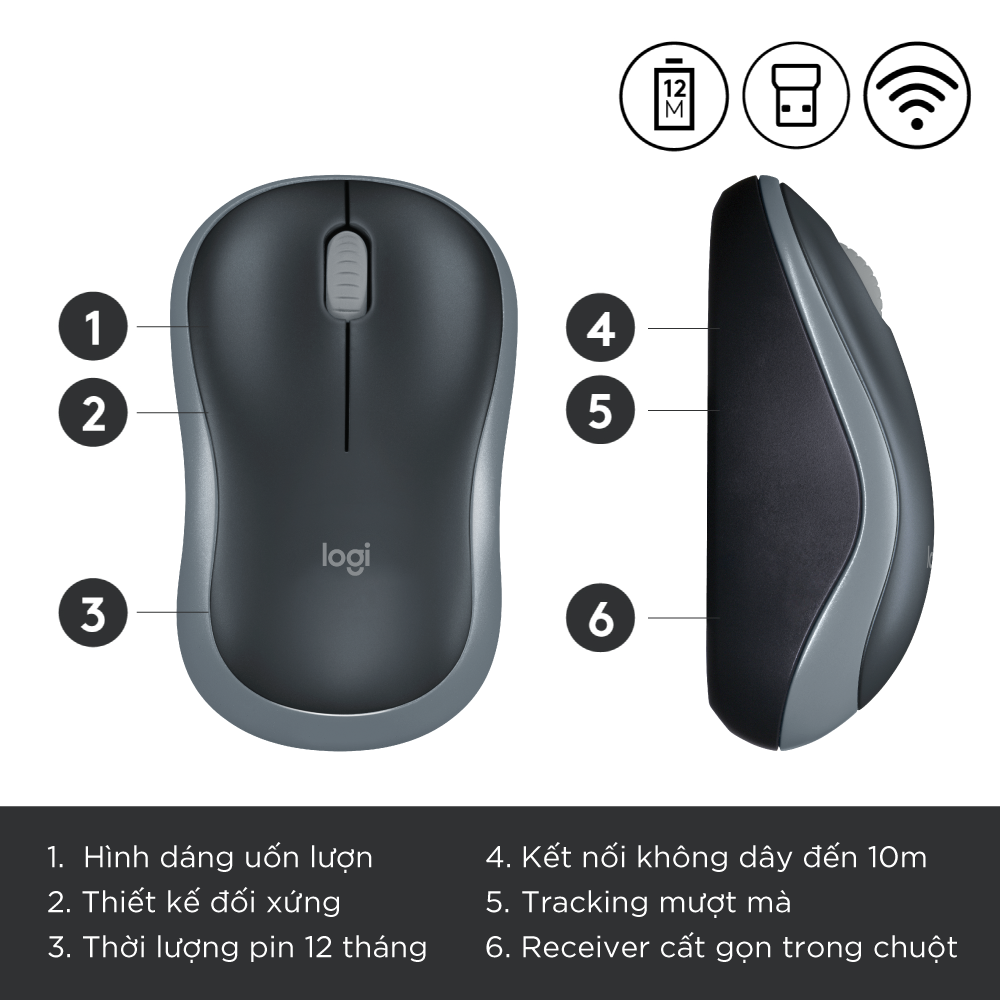 Chuột không dây Logitech M186 - Hàng Chính Hãng