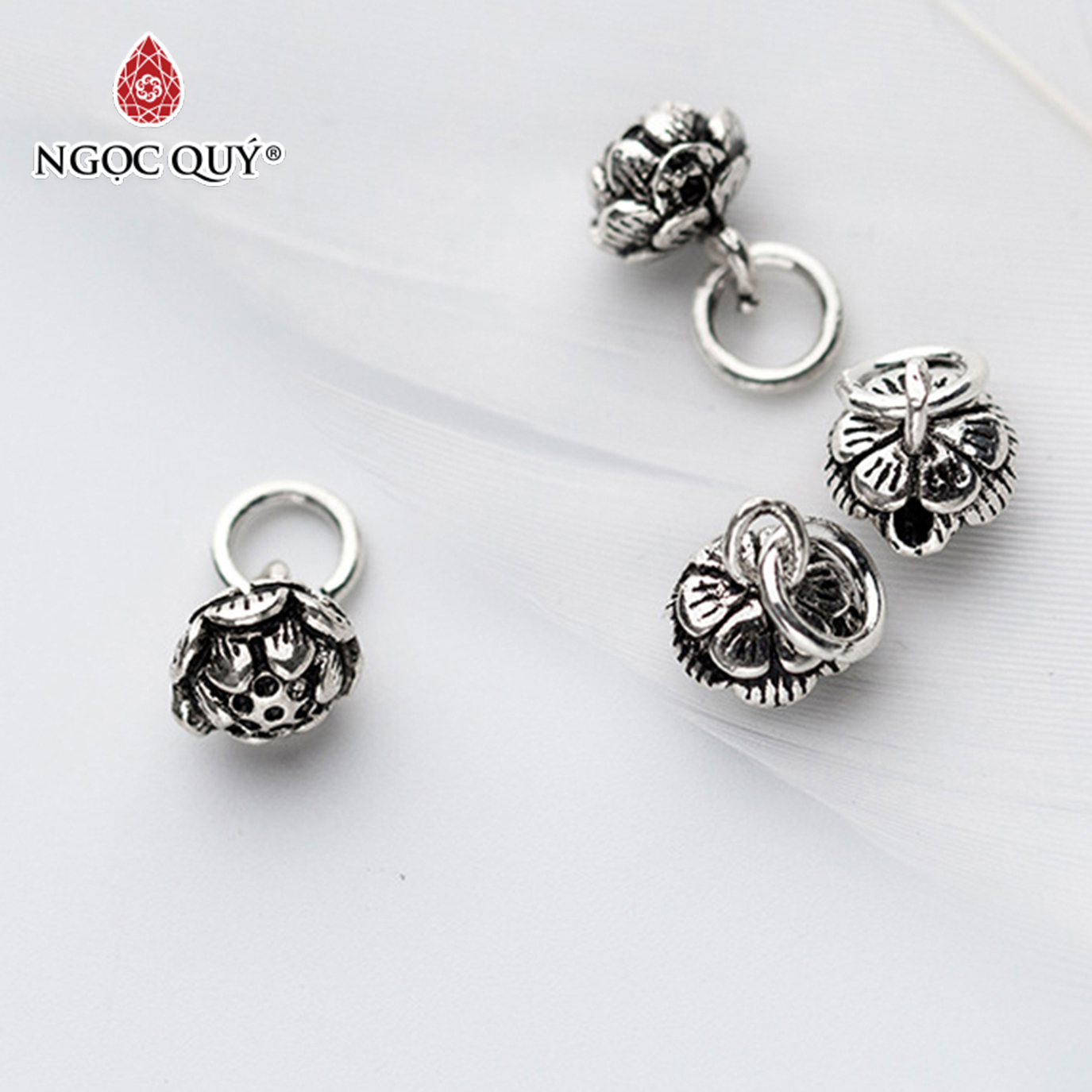 Combo 2 cái charm bạc hình hoa sen treo - Ngọc Quý Gemstones