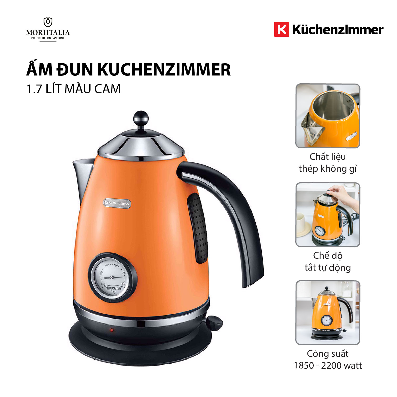 Ấm Đun Nước Kuchenzimmer 3000198 (1.7 lít) - Cam - Hàng chính hãng